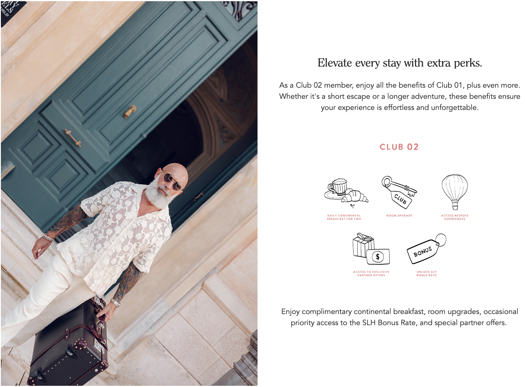 Screenshot from SLH website showing Club 02 level benefits