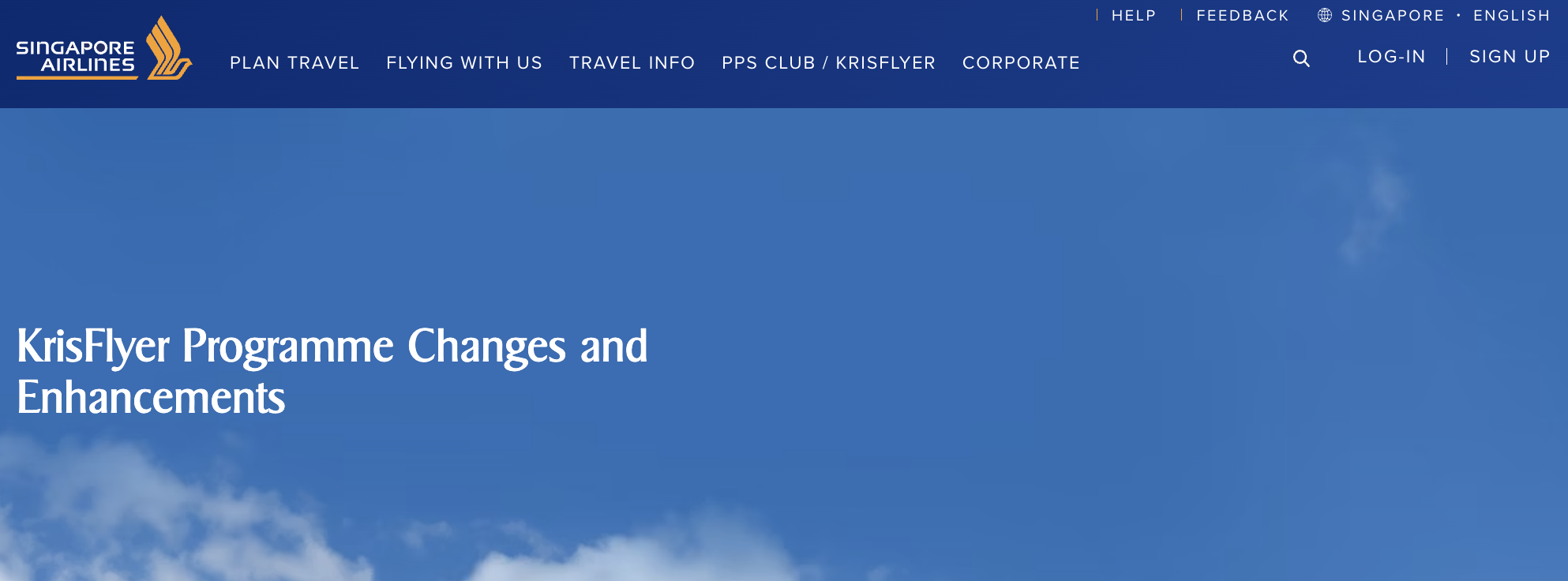 Singapore Airlines webpage announcing program changes and enhancements.