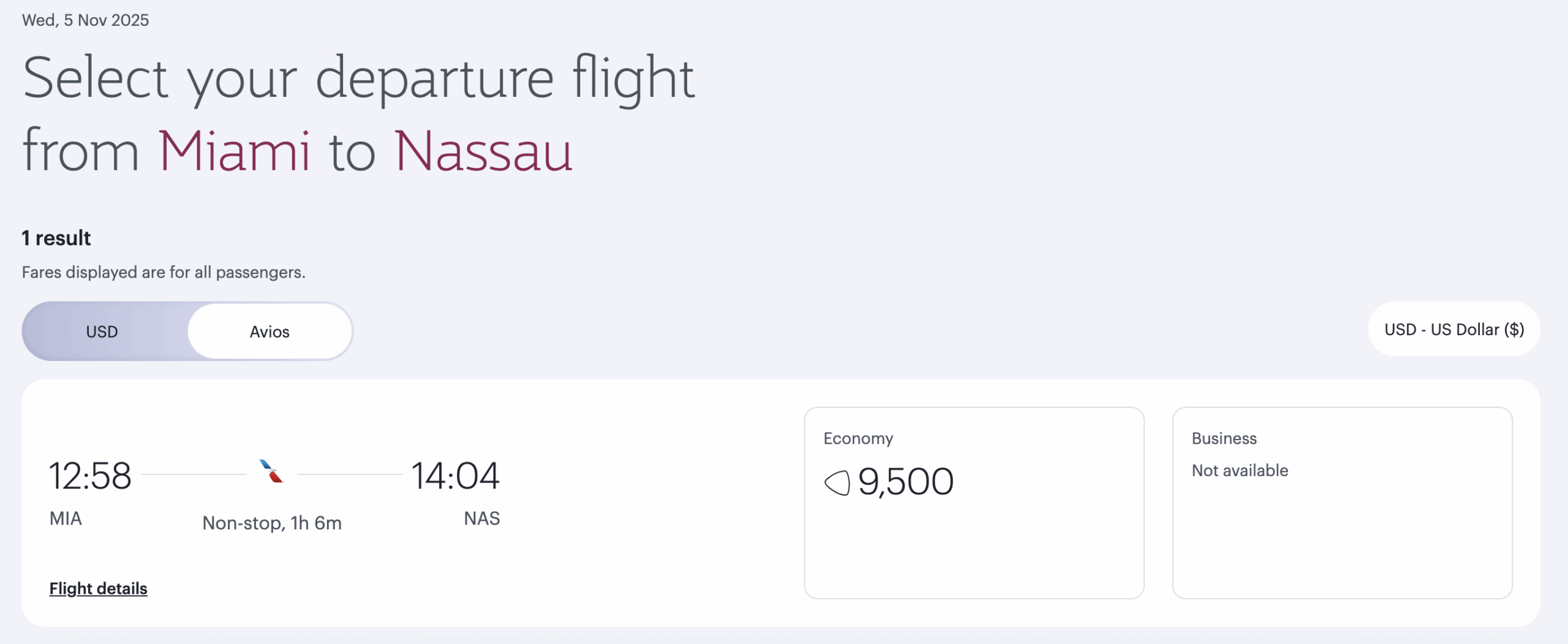 AA award from MIA to NAS via Qatar Airways.