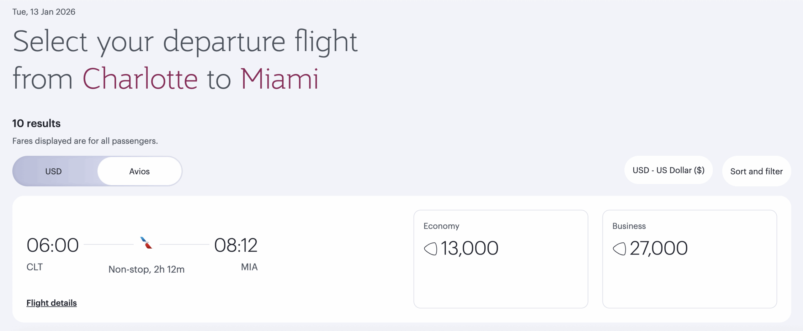 AA award from CLT to MIA via Qatar Airways.
