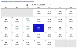 United award calendar with a white background and prices in black and green