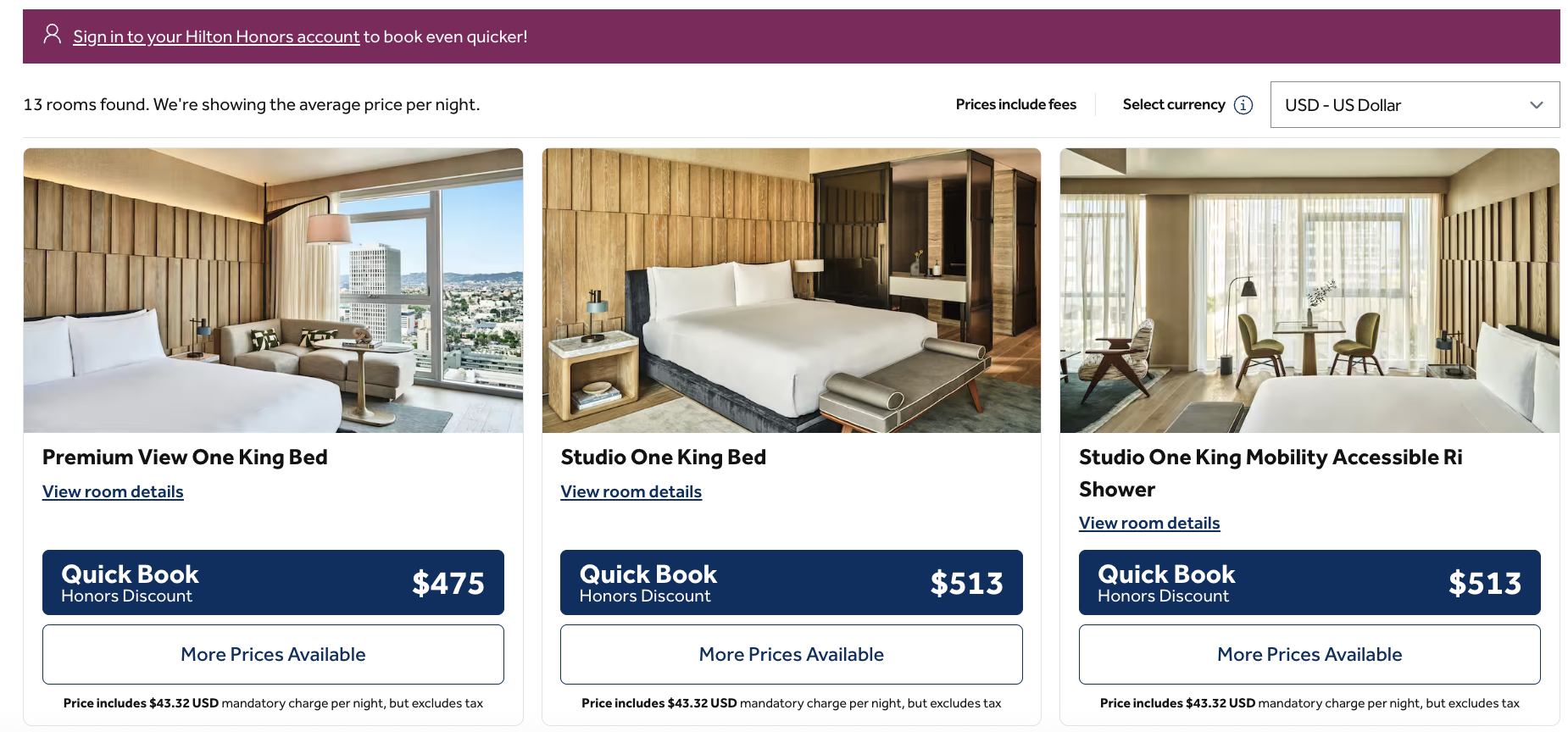Room rates at the Conrad Los Angeles when booking through Hilton