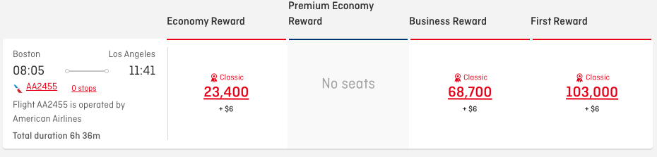A screenshot showing a flight redemption from Boston to Los Angeles through Qantas