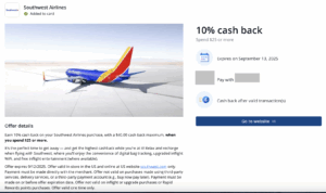 10% Cash Back at Southwest