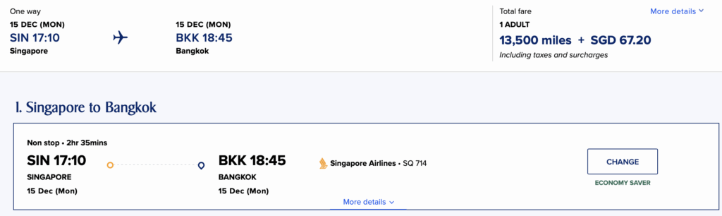 Singapore to Bangkok on Singapore Airlines