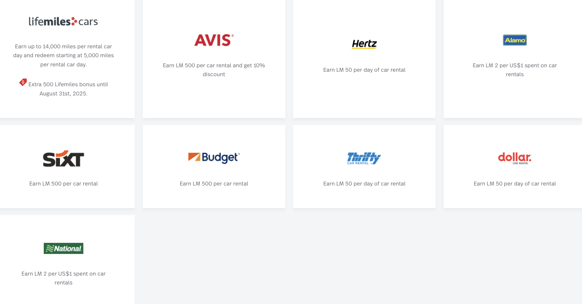 A screenshot showing the car rental partners and their individual earning potential