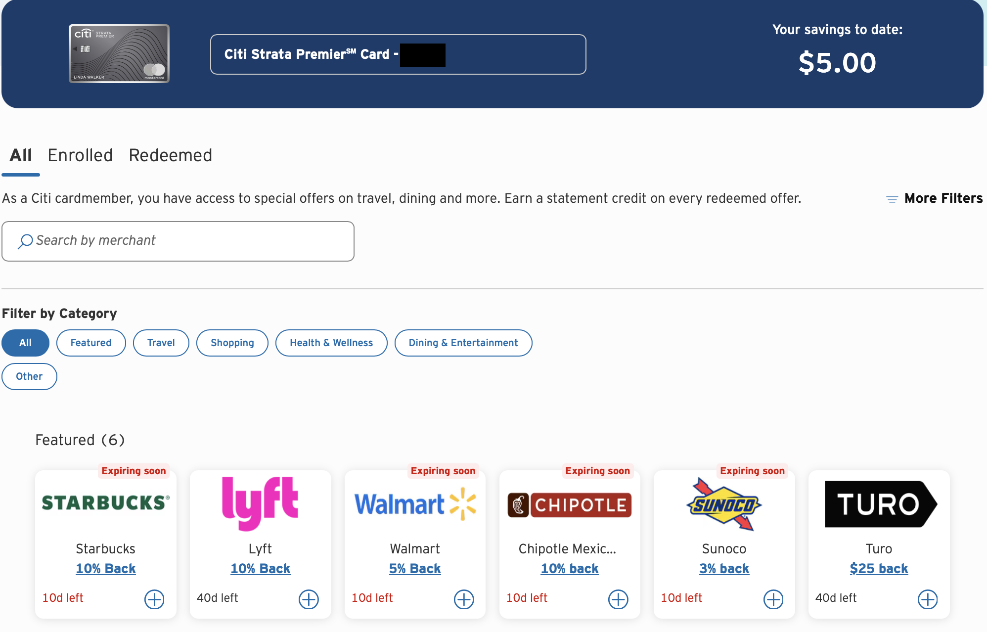 screenshot of the Citi Merchant offers page