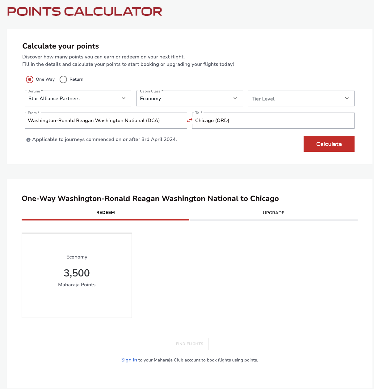 Air India Maharaja Club economy price for DCA ORD - 3,500 miles in economy