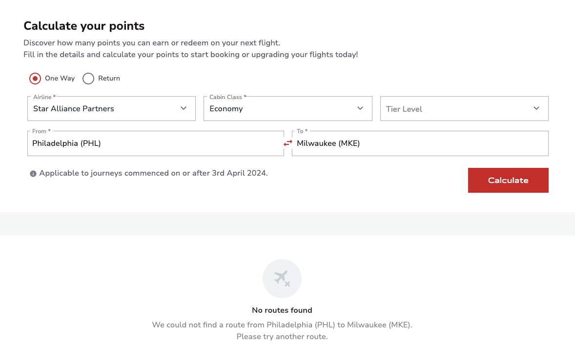Air India price calculator says it cannot find flights between Philadelphia and Milwaukee