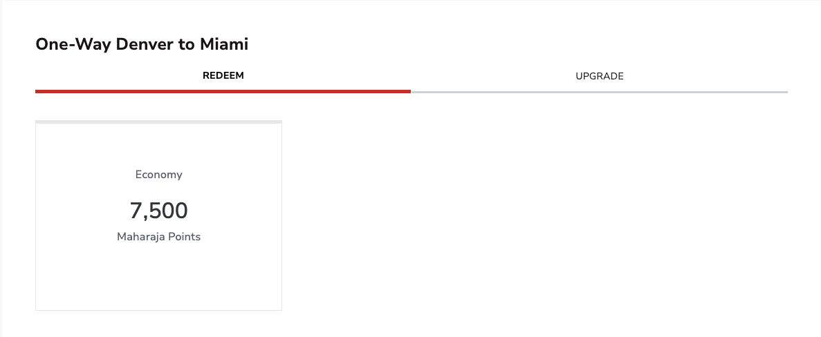 Air India Maharaja Club One Way Denver to Miami for 7,000 miles in economy
