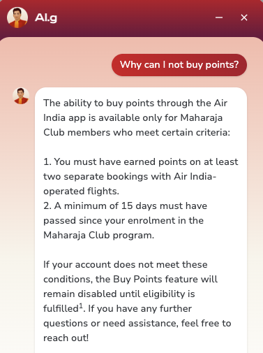 You can only buy Air India points if your account is 15 days old and has two Air India flights on the account