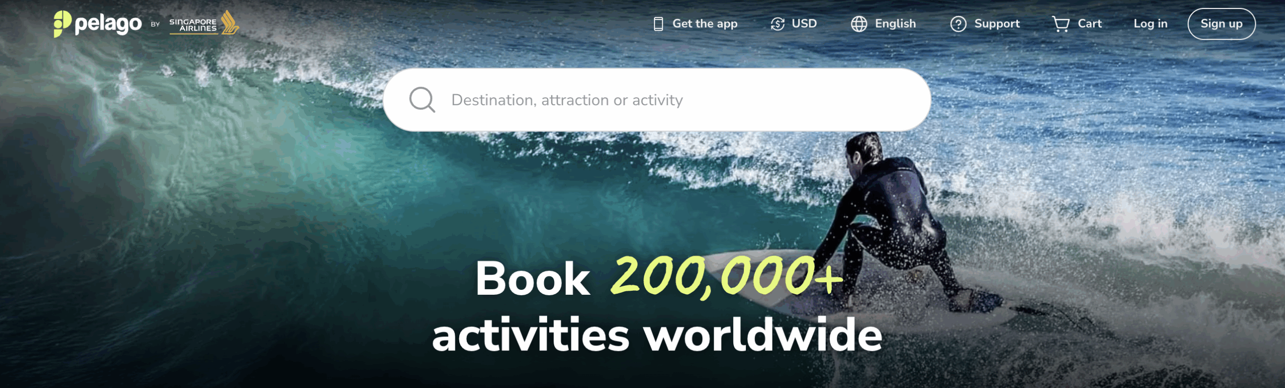 A screenshot of the Pelago homepage