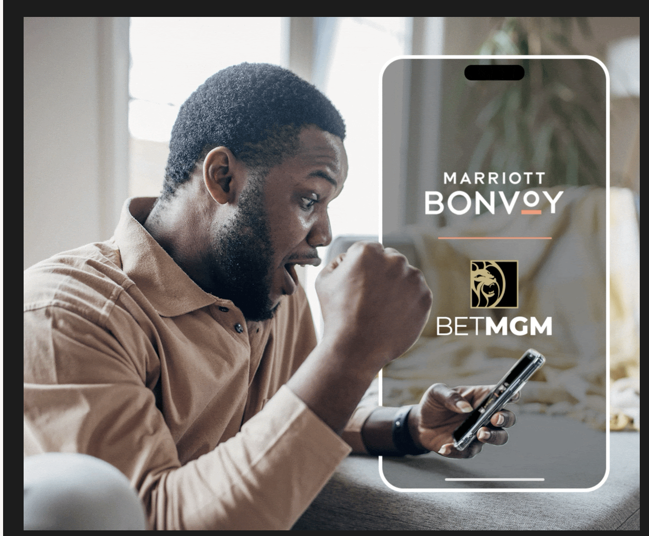 A promotional banner for the Marriott Bonvoy / BetMGM partnership