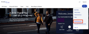 Two people walking, black words on a white background showing Citi ThankYou Points
