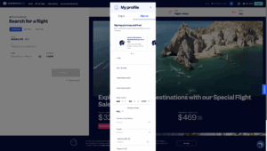Sign up screen for Aeromexico's website
