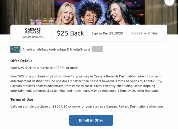 $25 back at Caesars Rewards