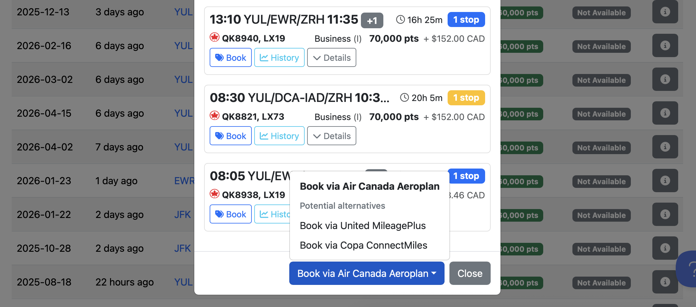 Seats.aero direct link to book.