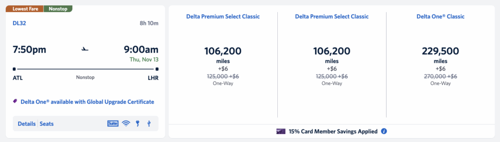 SkyMiles Price Atlanta to London