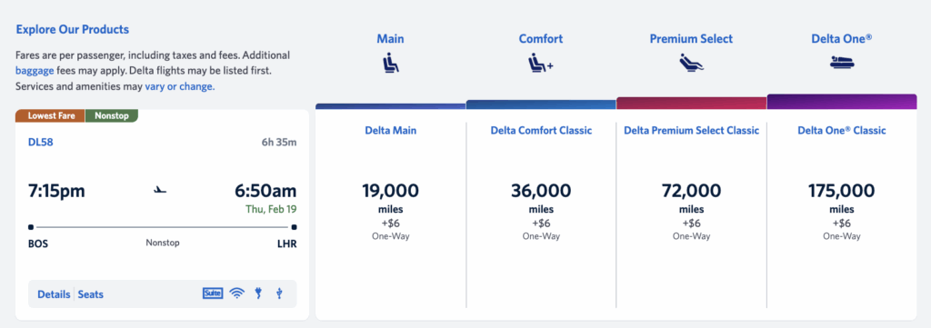 SkyMiles Price Boston to London