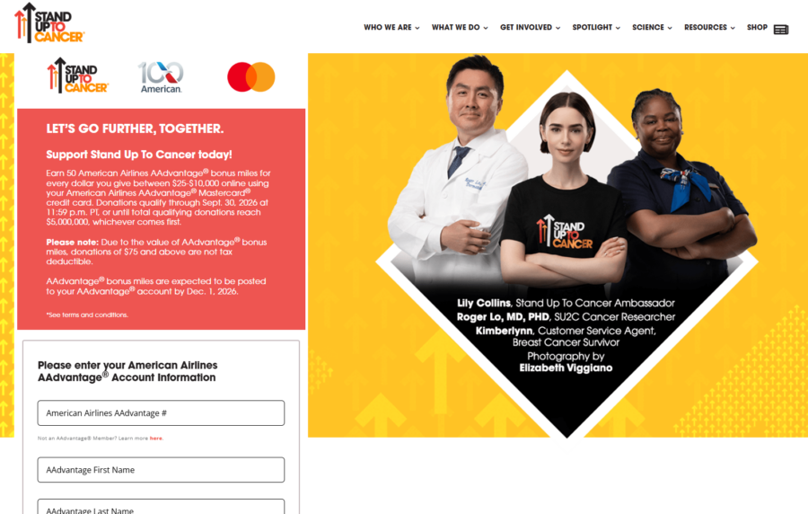 Stand Up to Cancer donation page