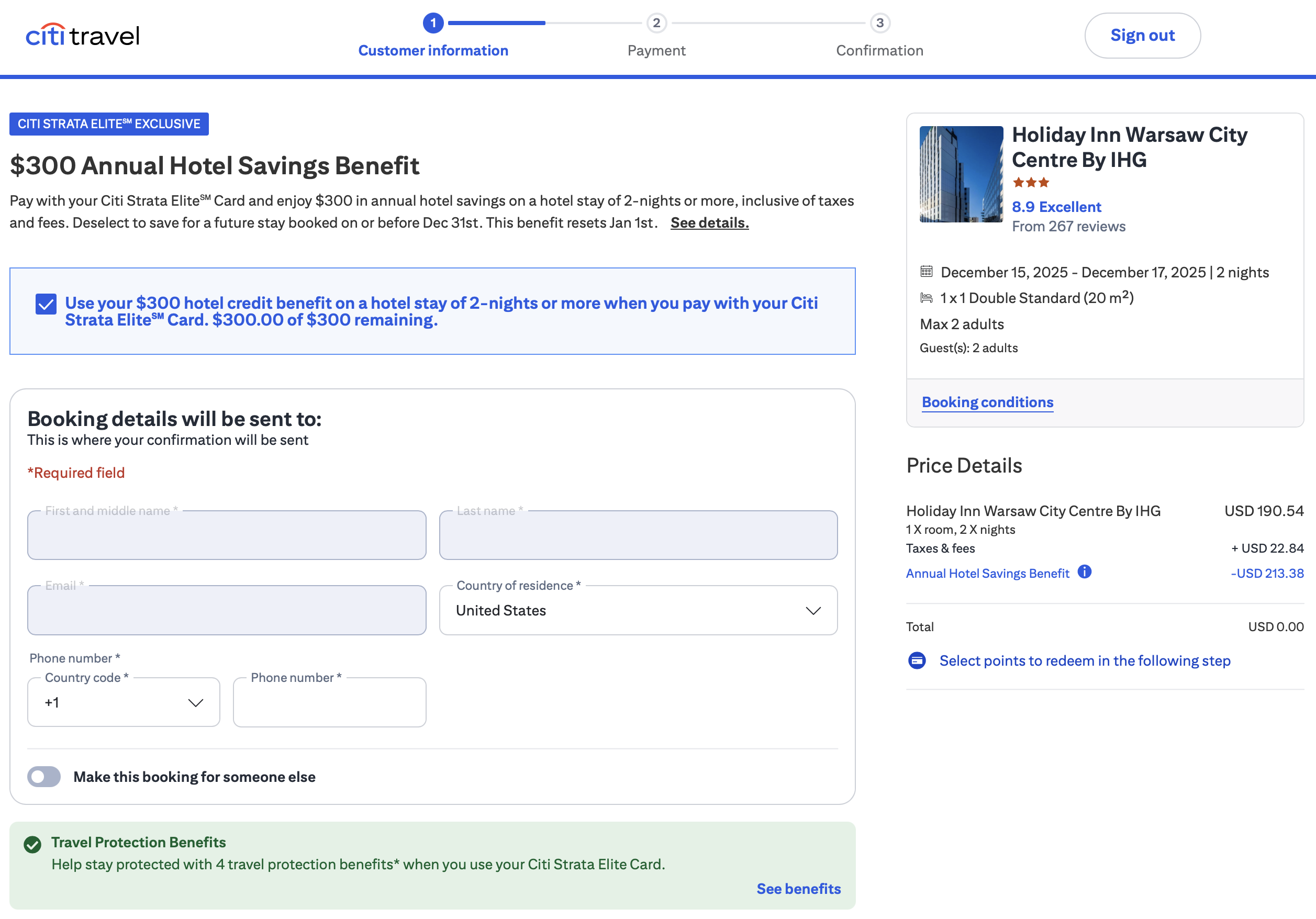 Citi Travel hotel checkout receipt.