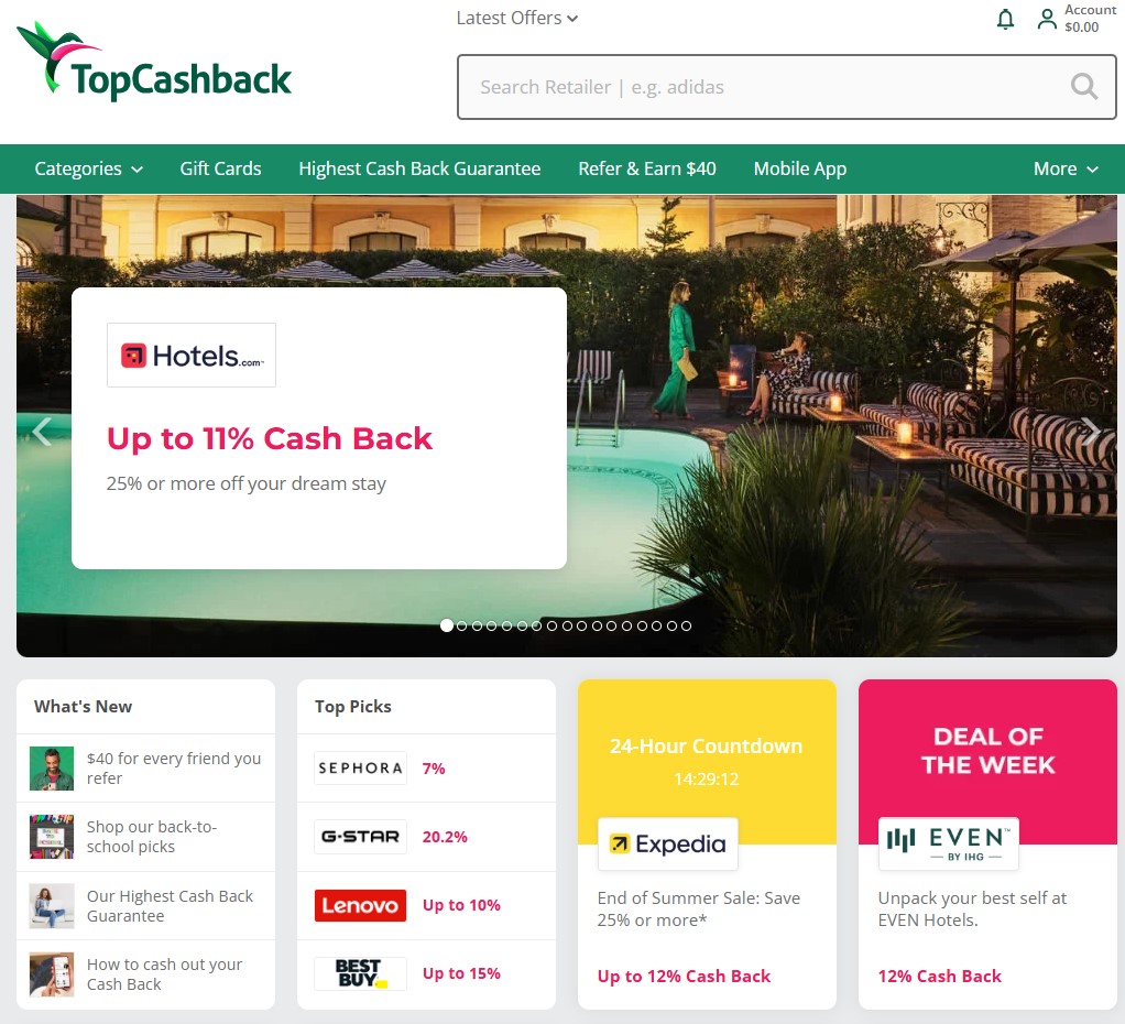 TopCashback Landing Page