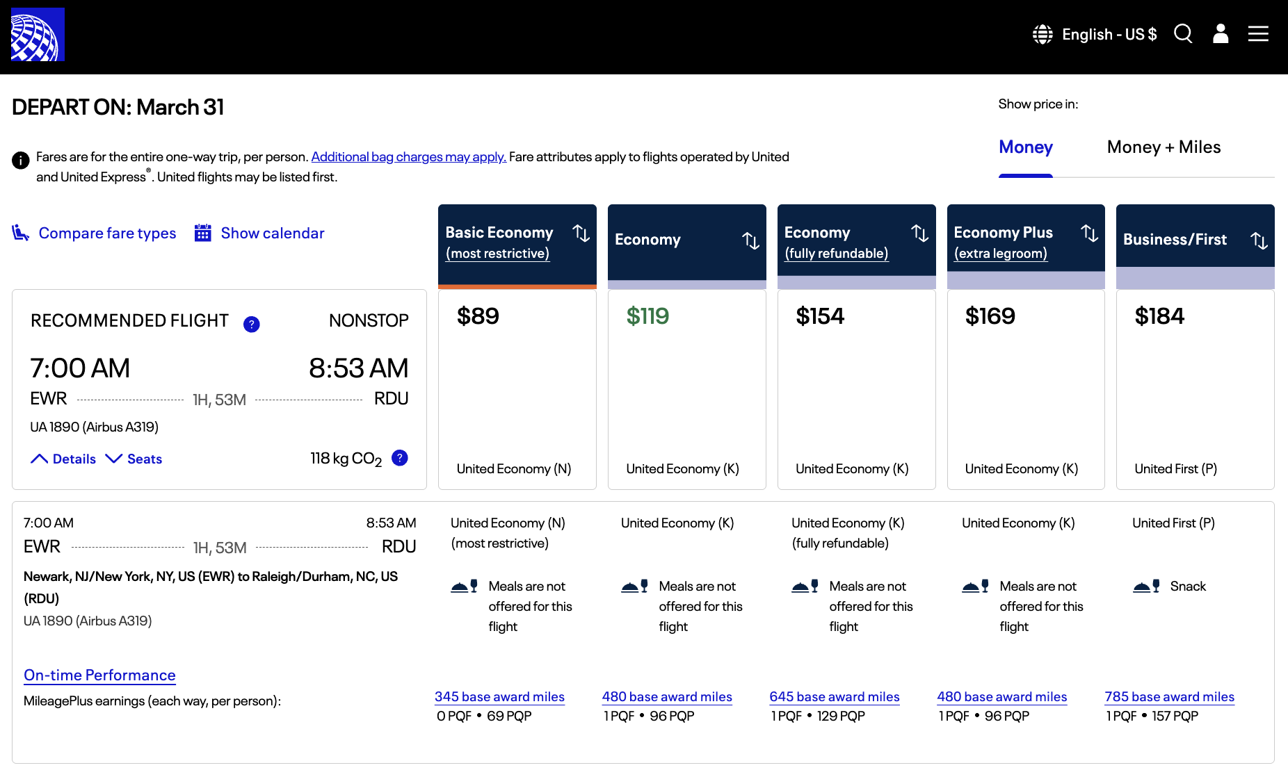 United fare breakdowns.
