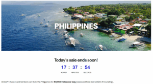 Screenshot of United cardholder flash sale to the Philippines