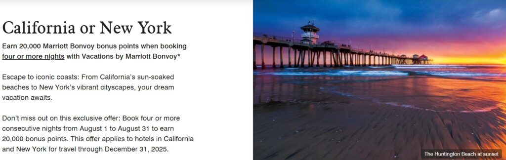 Vacations by Marriott 20,000 Points in California and New York 2025 Promotion