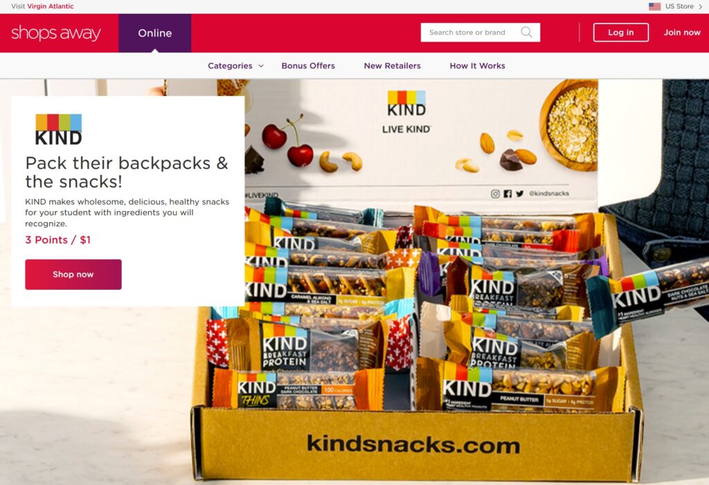 Virgin Atlantic Shops Away Landing Page