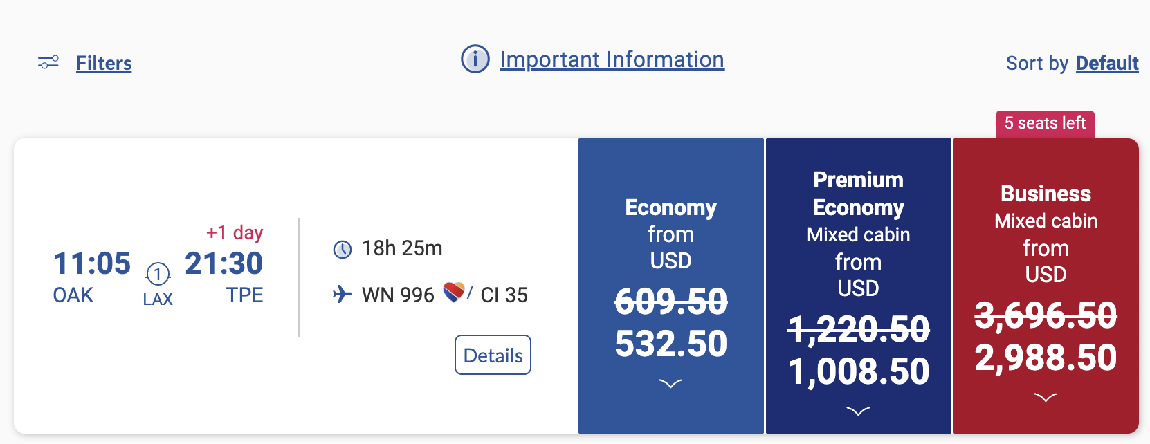 China Airlines/Southwest itinerary