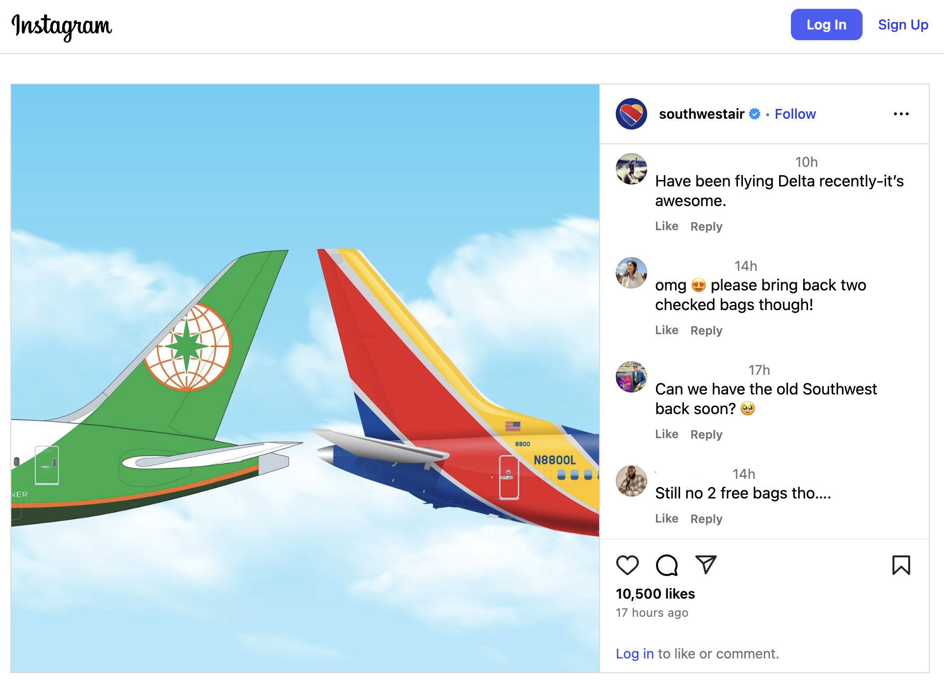 Southwest Airlines Instagram comments.