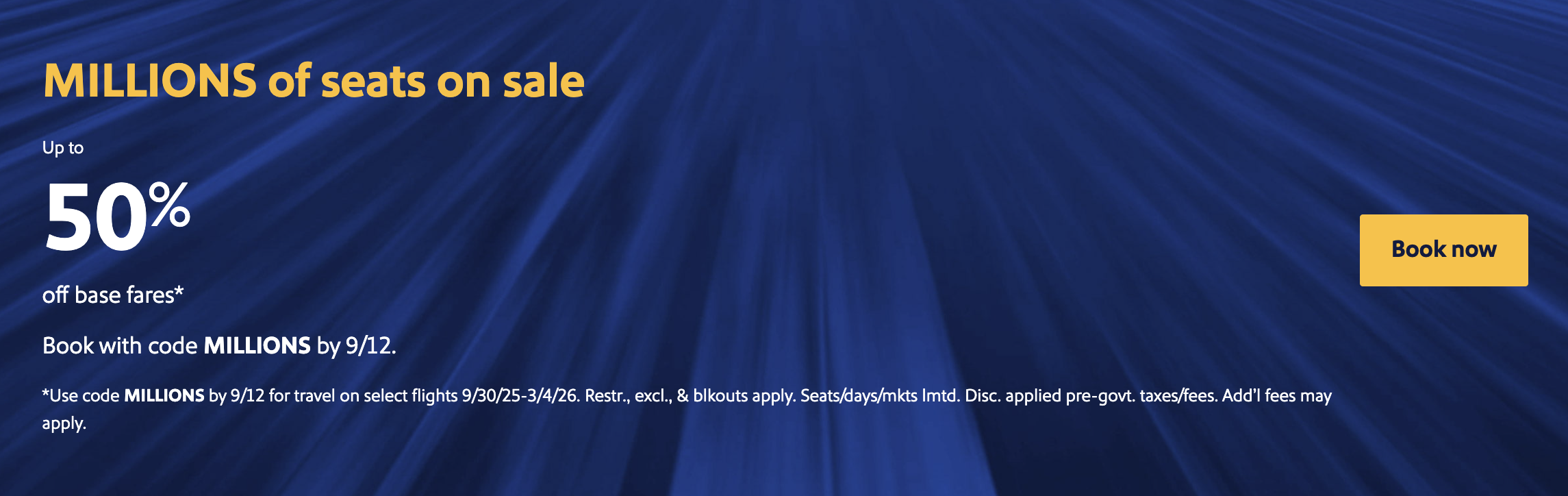 Southwest sale for up to 50% off.