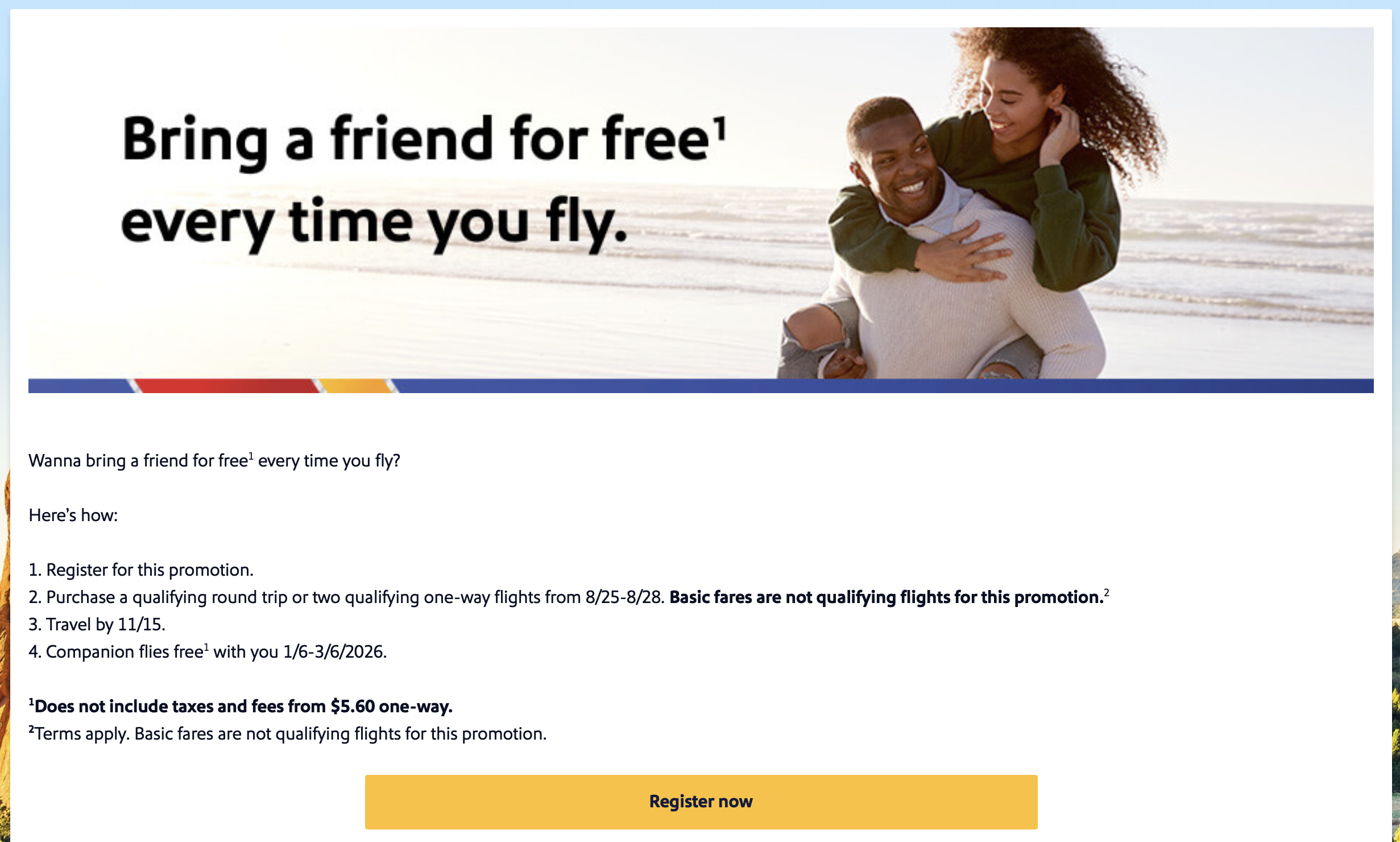 Southwest Airlines promotional Companion Pass offer.