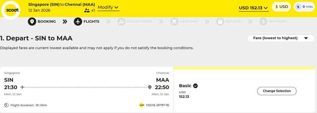 Singapore to Chennai with cash