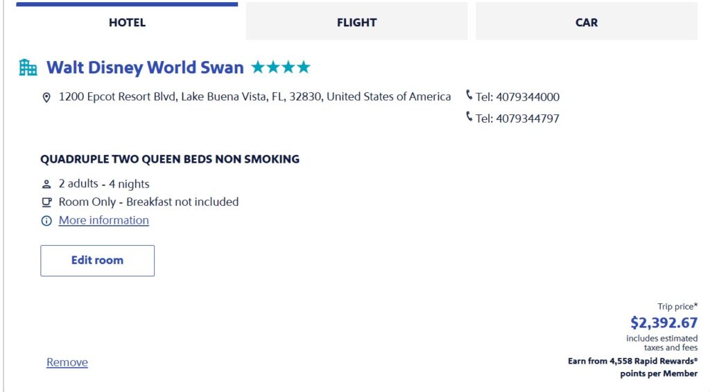 Getaways by Southwest example.