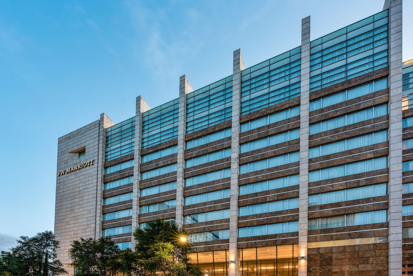 The exterior of the JW Marriott hotel in Bogota, Colombia.