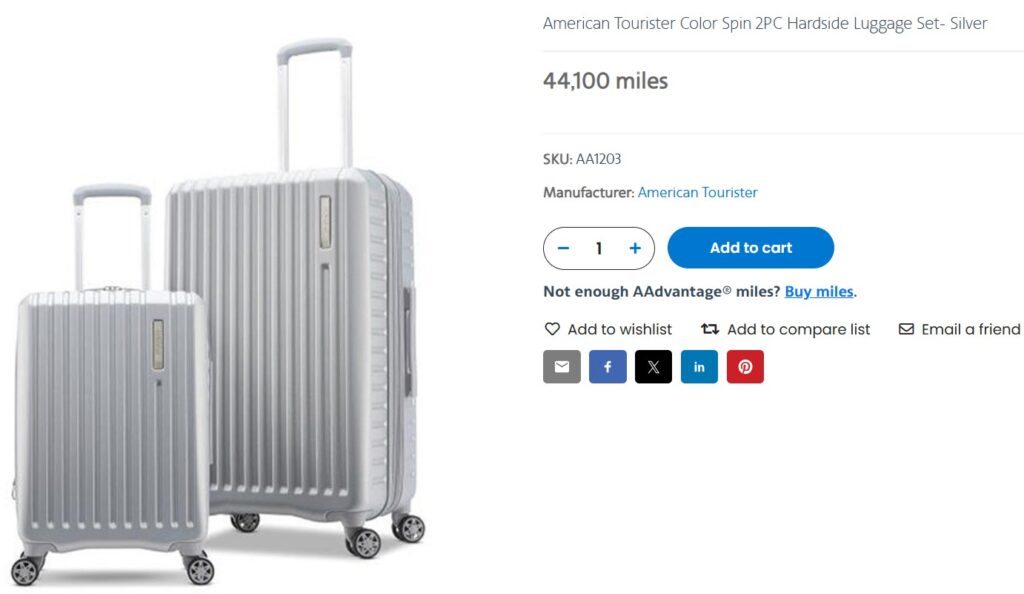 Luggage set available through the AAdvantage Exchange