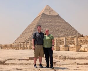 JT and Katie Genter at the Giza pyramids in Egypt