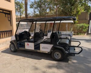 Golf cart transfort to the pyramids complex from Marriott Mena House, Cairo