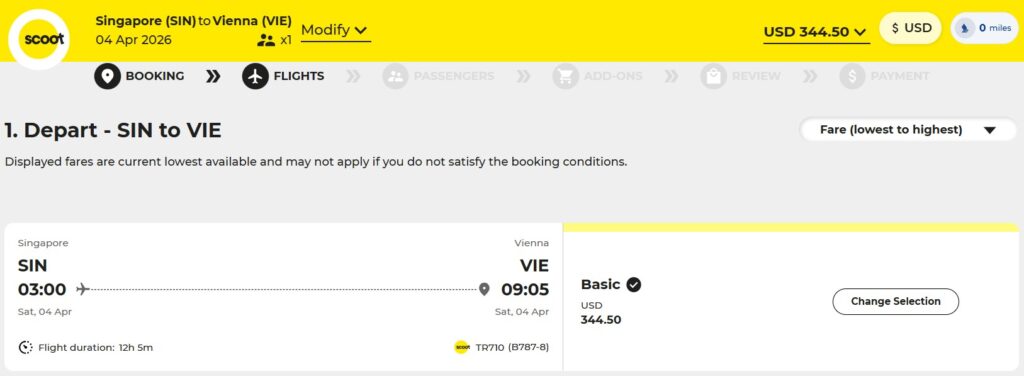 Singapore to Vienna cash fare