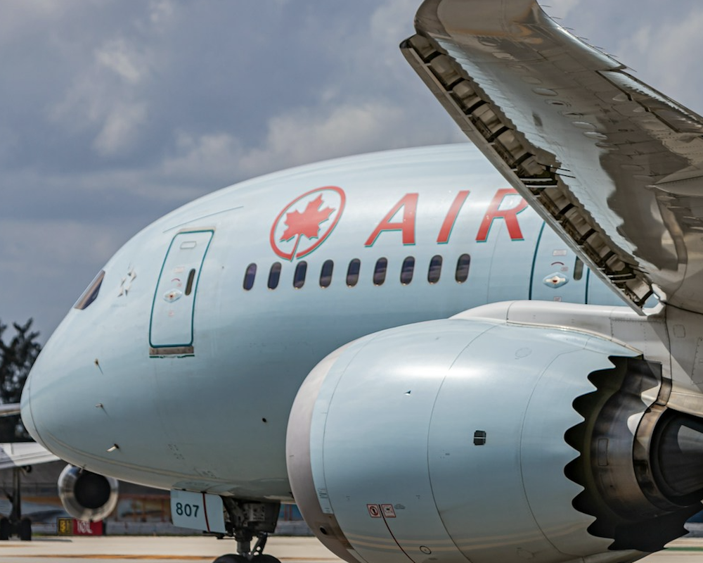 Close-up photo of an Air Canada 787 Dreamliner.