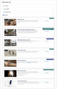 Screenshot of Amex website showing all benefits that require enrollment