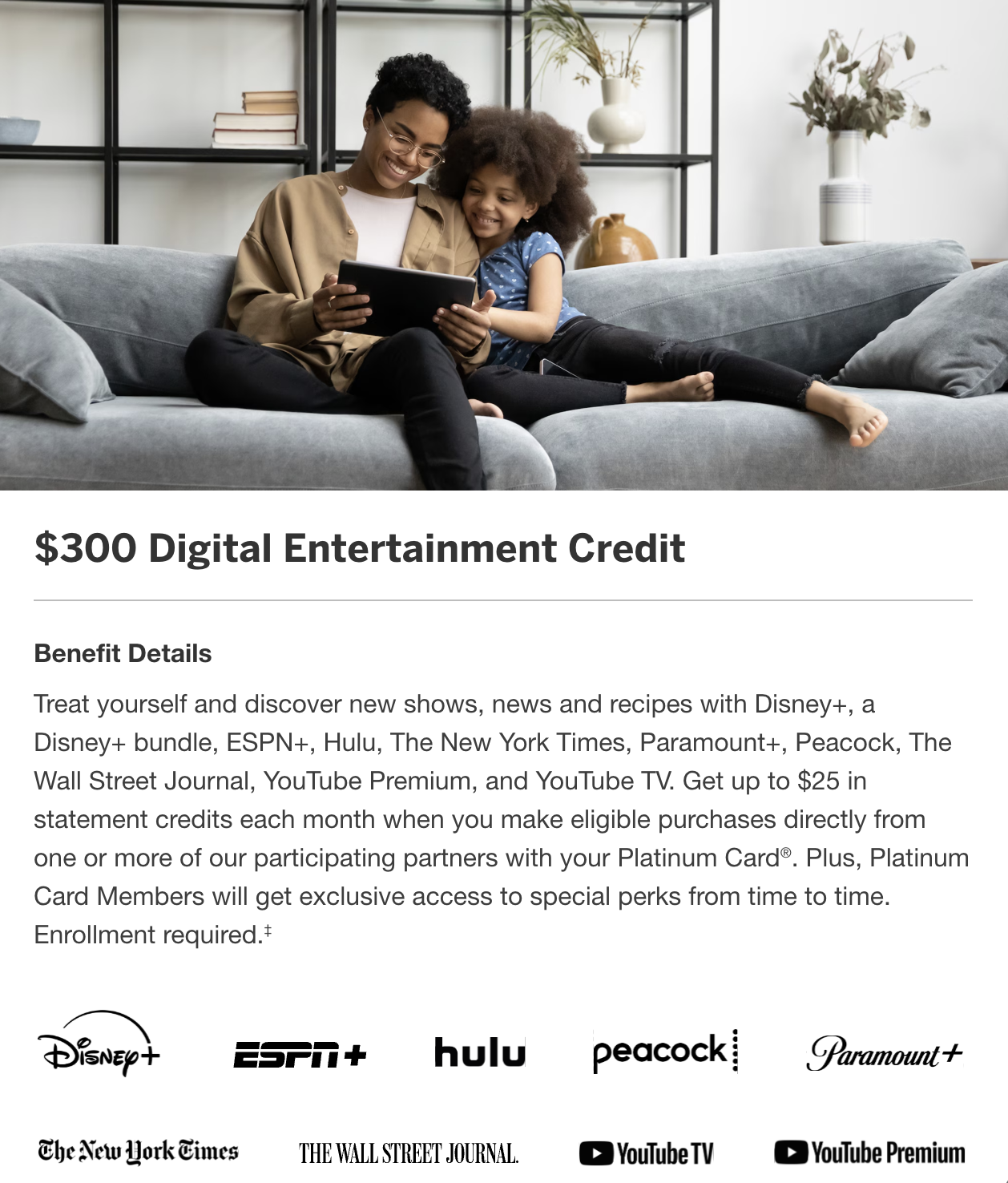 American Express digital entertainment credit breakdown.