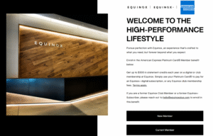 Screenshot of Equinox landing page for American Express Platinum cardmembers
