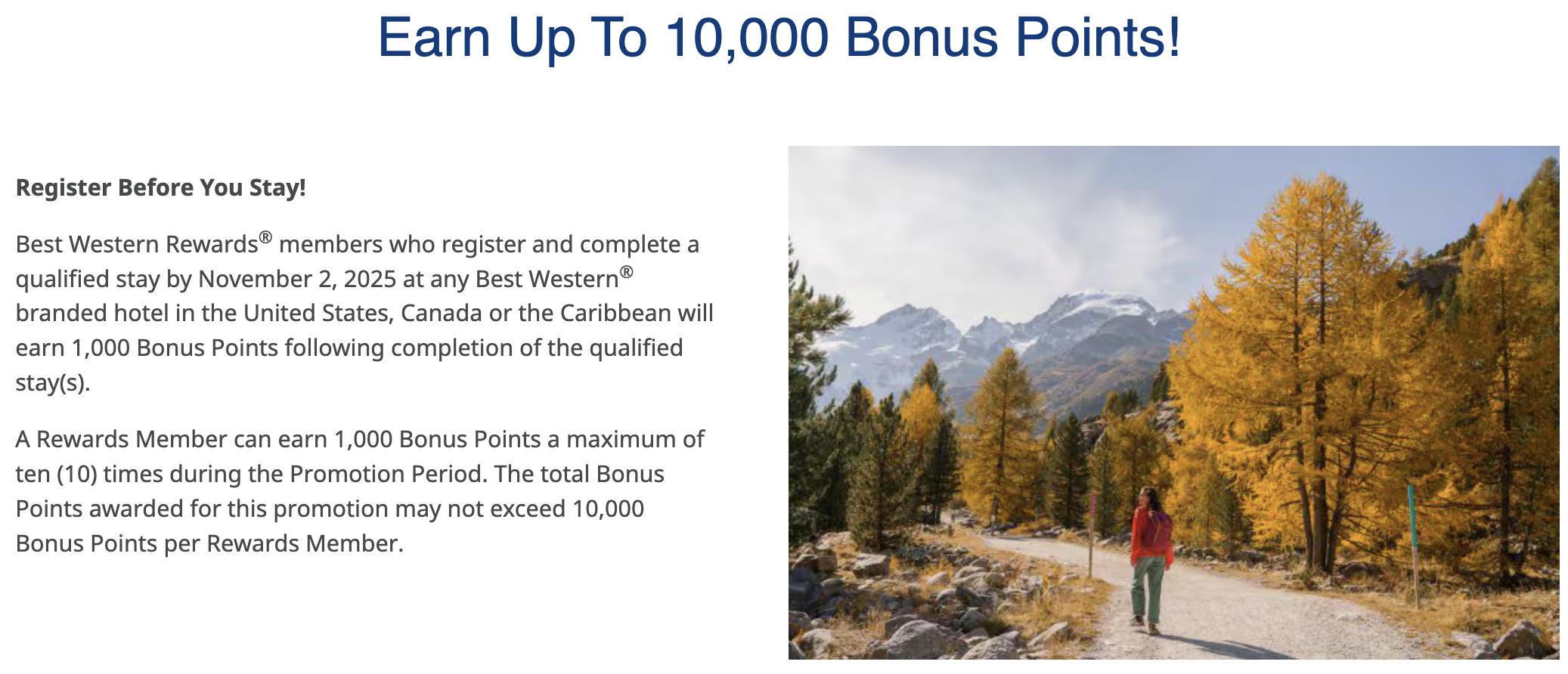 Best Western promo for up to 10k points in the U.S., Canada, and the Caribbean.