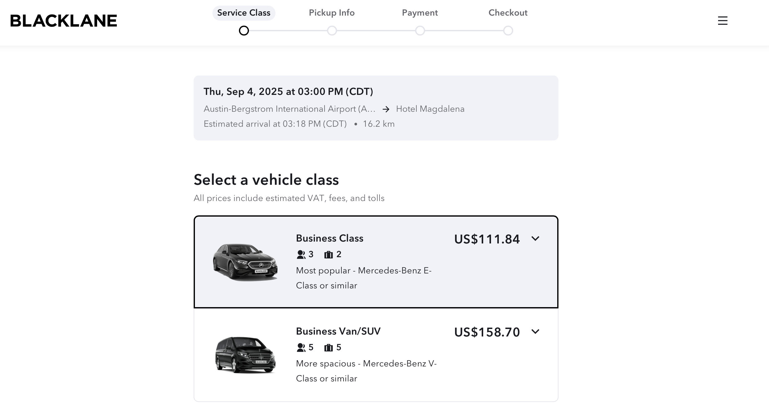 Blacklane booking widget.
