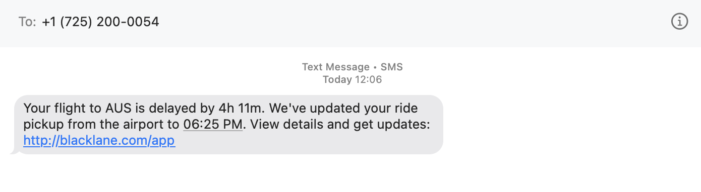 Blacklane delay text.