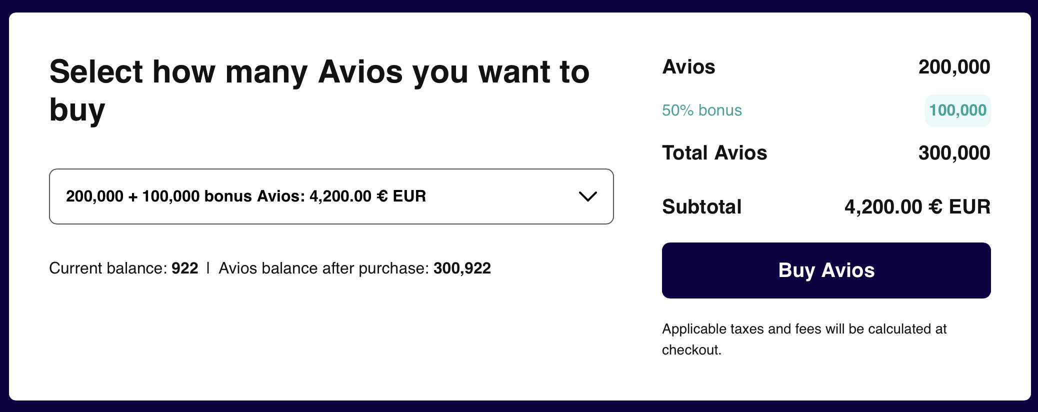Finnair buy Avios with a bonus widget.