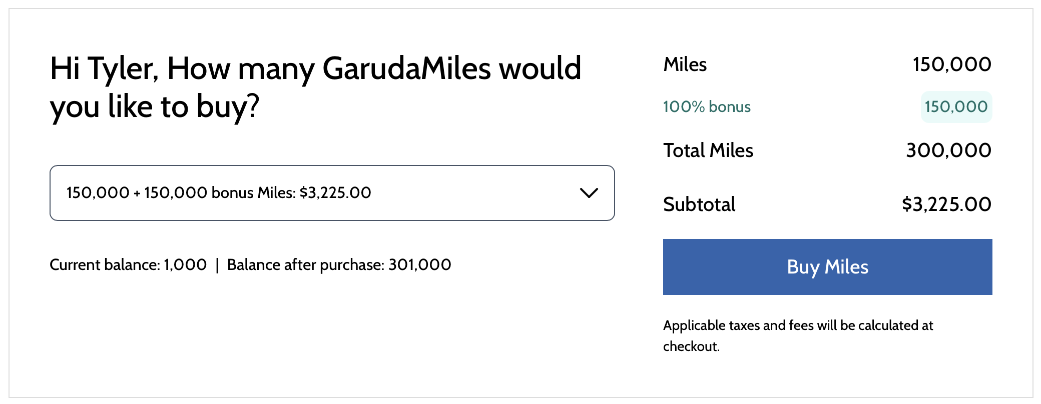 Buy GarudaMiles receipt.